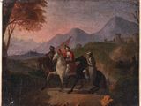 painting of a man on a horse being led by a man on a horse