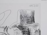 drawing of a man with a top hat and a woman with a horse