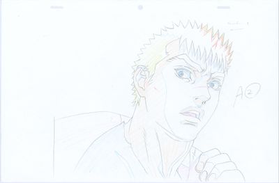 drawing of a man with a white hair and blue eyes in front of a white background