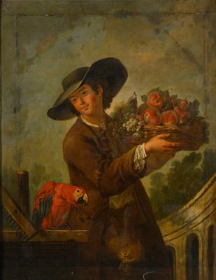 tableau représentant un jeune garçon tenant un panier de fruits
