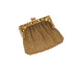 an antique gold mesh purse with a chain handle