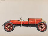 dessin d'une vieille voiture rouge avec des jantes rouges et des roues rouges
