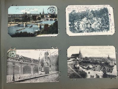 quatre photos représentant différents bâtiments, avec une rivière en arrière-plan