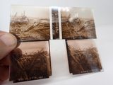four photos of a person holding a piece of paper with a picture of a ship in the background