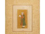 a painting of a woman in a green dress holding a flower