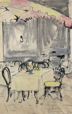 Viola SINOW (XXe-XXIe) Le café, Toulouse Aquarelle et encre …