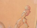 a drawing of a man and a woman sitting on a bench