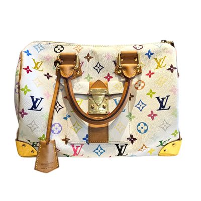 Sac à main Louis Vuitton en toile blanche multicolore et cuir