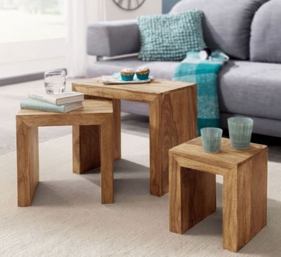 Lot de 3 tables gigognes MADURAI en acacia massif -Dimension…