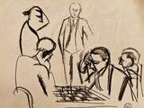 drawing of a group of people playing a game of checkers