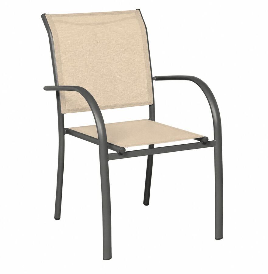 10532-59 / Lot DE 4 chaises de jardin HILLA En Aluminium Blanc Avec Accoudoirs métal noir et tissu beige Pratique car...