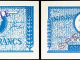 trois images différentes d'un timbre bleu et blanc orné d'un blason