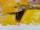 a drawing of a man with a goat on a yellow background