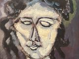 an oil painting of a woman ' s face with her eyes closed