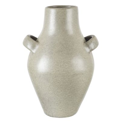 a gray vase with two handles on a white background
