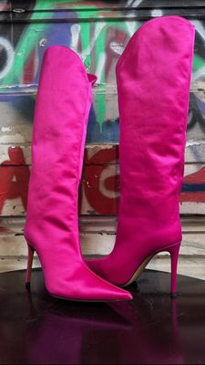 Bottes P.37,5 A.VAUTHIER Satin Rose Fuchsia Talon 10cm Neuves avec éti - Photo 1