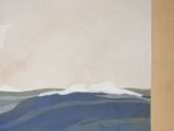 a painting of a man riding a surfboard in the ocean