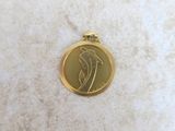a close up of a gold coin with a picture of a person on it