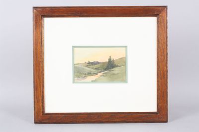une peinture d'un paysage avec des arbres et une rivière au premier plan
