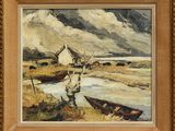 une image d'une peinture représentant un bateau sur une rivière