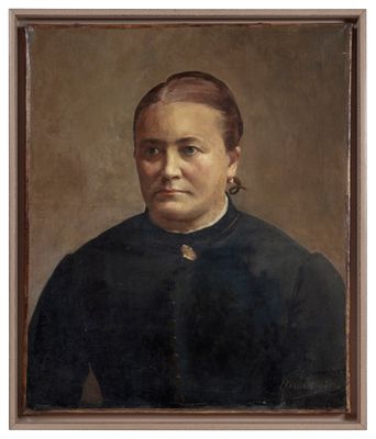 un vieux tableau représentant une femme en robe noire