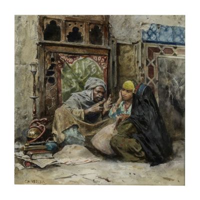 une image représentant un tableau où l'on voit une femme et un homme assis par terre