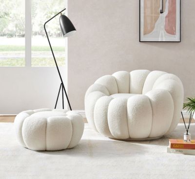 Fauteuil coquillage + pouf SHERPA, fauteuil pivotant, en tis… - Photo 1