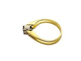 a close up of a gold ring on a white background