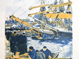 une image d'un tableau représentant un bateau dans l'eau