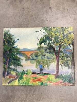un tableau accroché au mur d'une pièce, représentant un homme et une femme