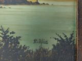 a picture of a painting of a lighthouse on the water