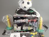a box with a soccer ball on top of it