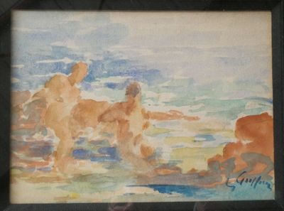 une photo d'un tableau représentant deux personnes dans l'eau