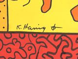 a picture of a drawing of a cat on a yellow and red background