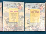 three posters on a blue wall with birds flying in the sky
