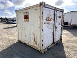 a white container sitting in the middle of a parking lot