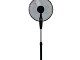 an image of a black pedestal fan on a white background