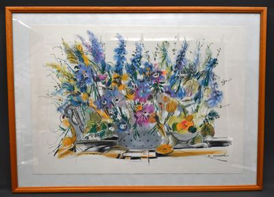 une image d'une peinture de fleurs dans un vase