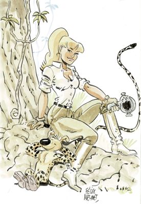 dessin représentant une femme assise sur un rocher près d'un arbre