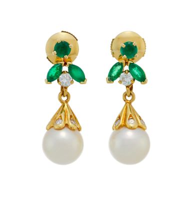 an image of a pair of pearl and emerald earrings
