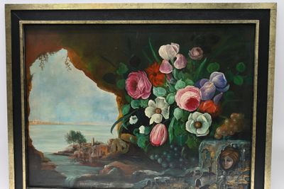 une peinture de fleurs dans un vase sur une table