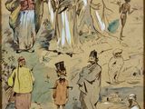 painting of a group of men and women dressed in traditional clothing