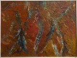 peinture abstraite représentant un groupe de personnes sur un fond marron