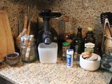 a blender sitting on a counter in a kitchen
