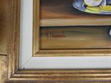 a picture of a painting of a plate of food on a table