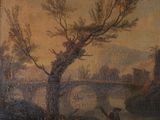 an image of a painting of a man on a horse by a river