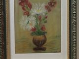une peinture de fleurs dans un vase sur une table
