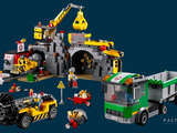 a lego set of a construction site with a truck and construction equipment