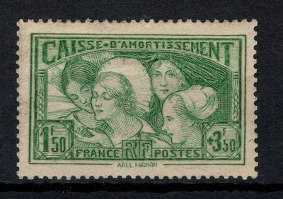 un timbre vert sur lequel figurent deux femmes