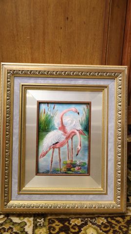 Pierre BONNET. Limoges. Émail « les flamands rose ». sIgné en bas...